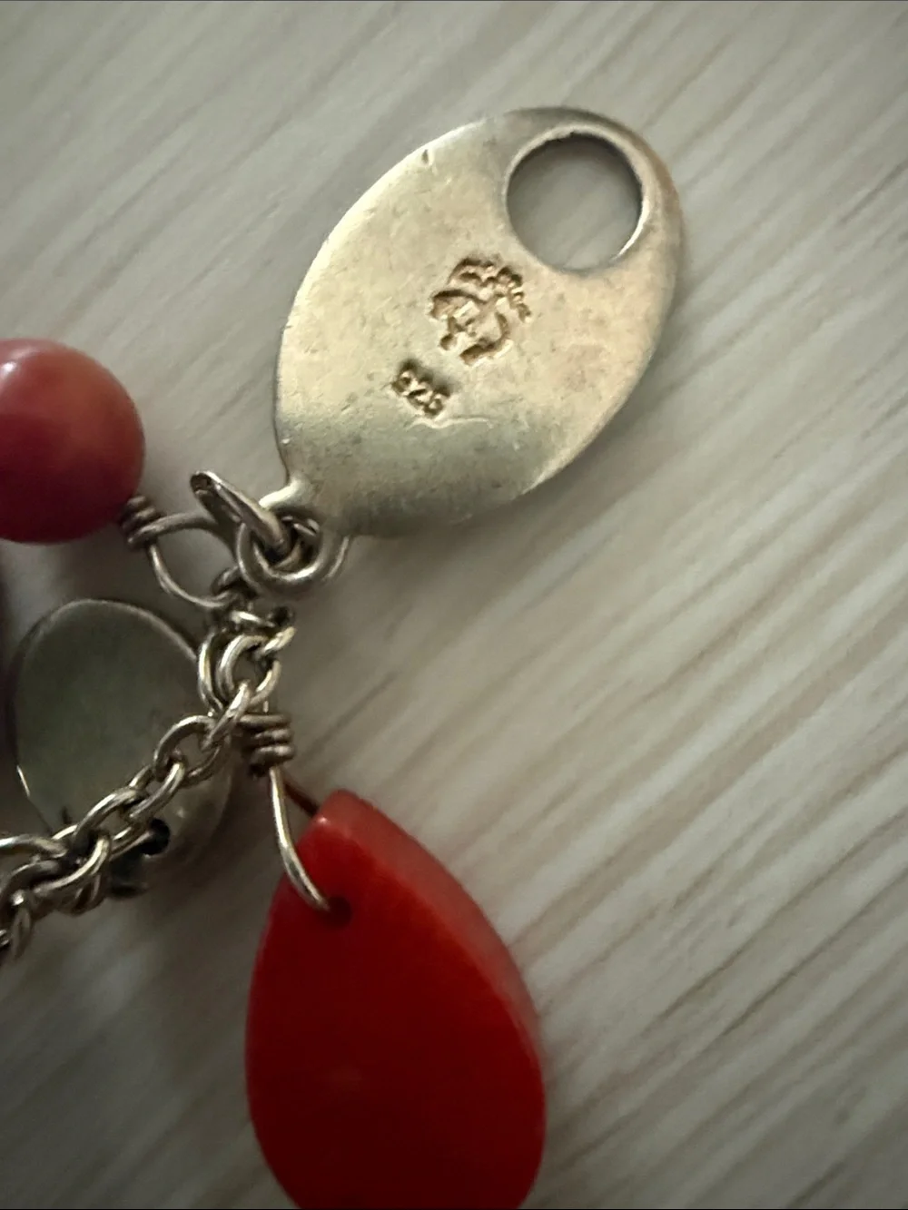 Brooks Brothers Red Teardrop Charm 925 Bracelet